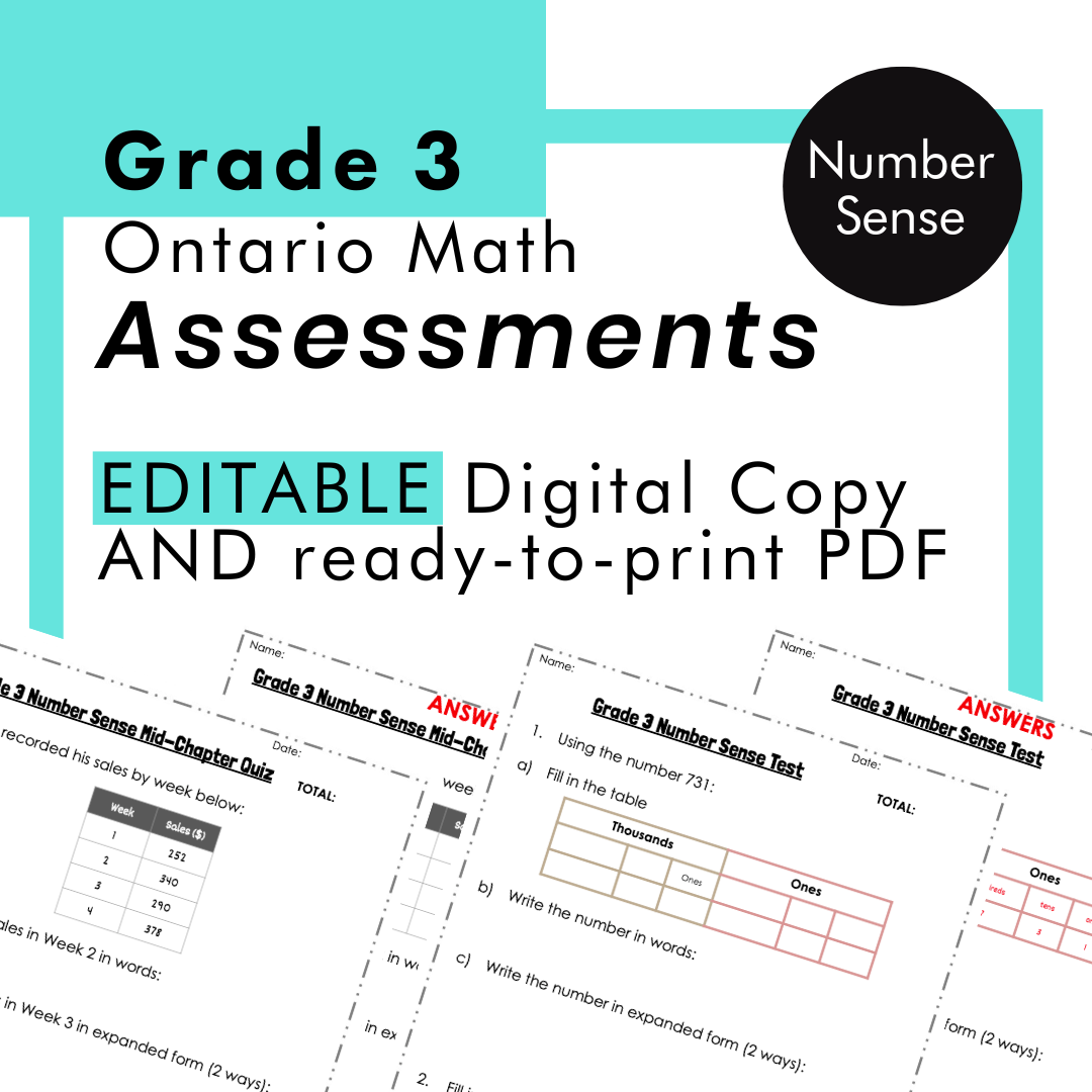 Grade 3 Ontario Math Number Sense Assessments PDF + Google Slides