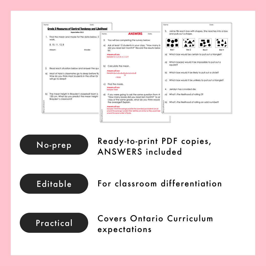 Grade 3 Ontario Math Worksheets | Probability | PDF and Google Slides ...