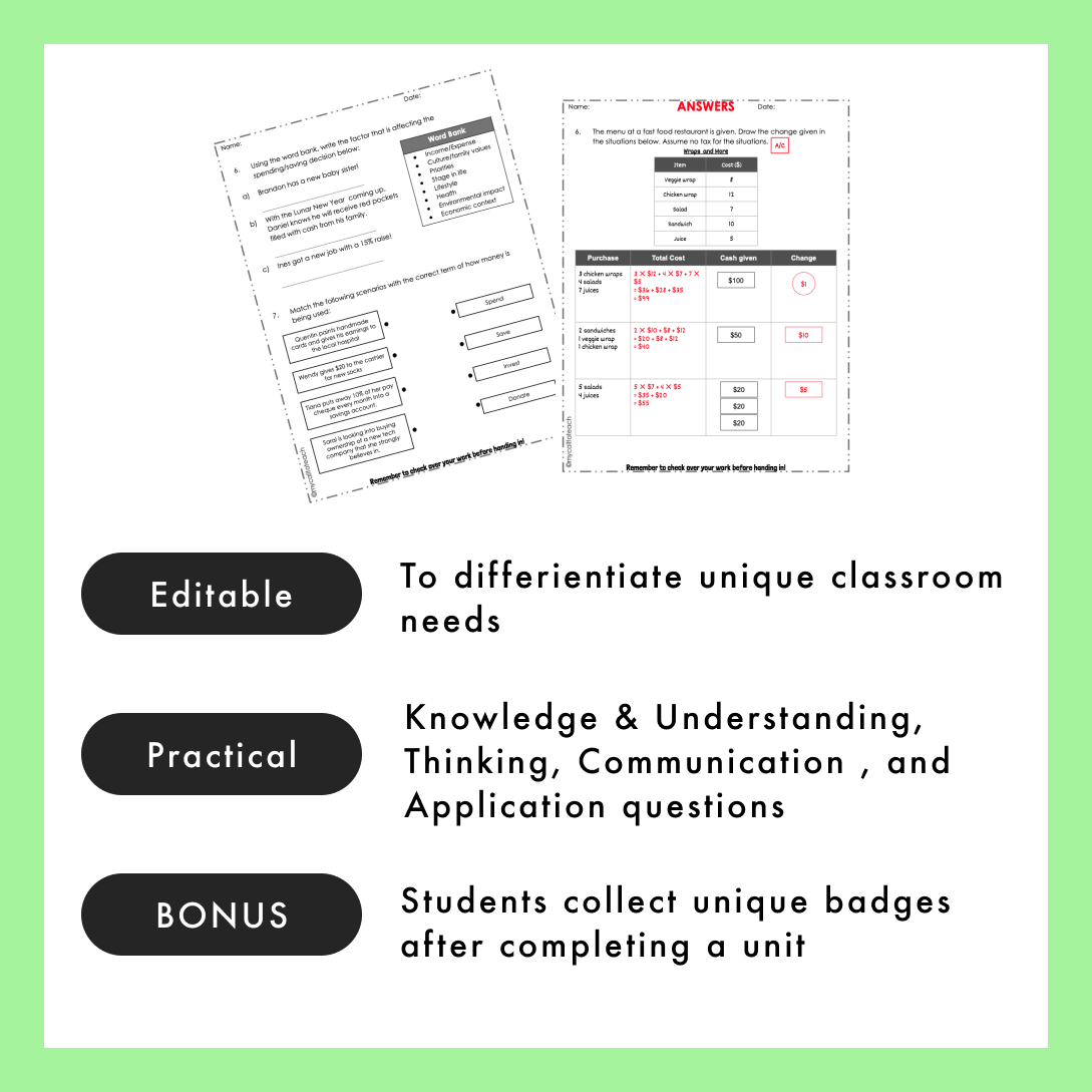Grade 4 Ontario Math Assessments | Financial Literacy | PDF and Google ...