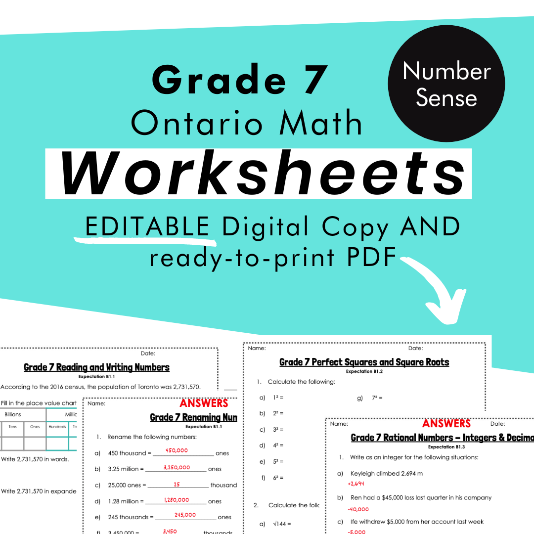 Grade 7 Ontario Math Worksheets | Number Sense | PDF and Google Slides ...