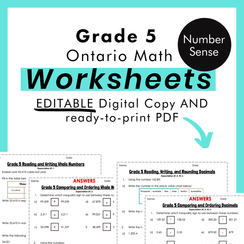 Grade 5 Ontario Math Number Sense PDF & Editable Worksheets