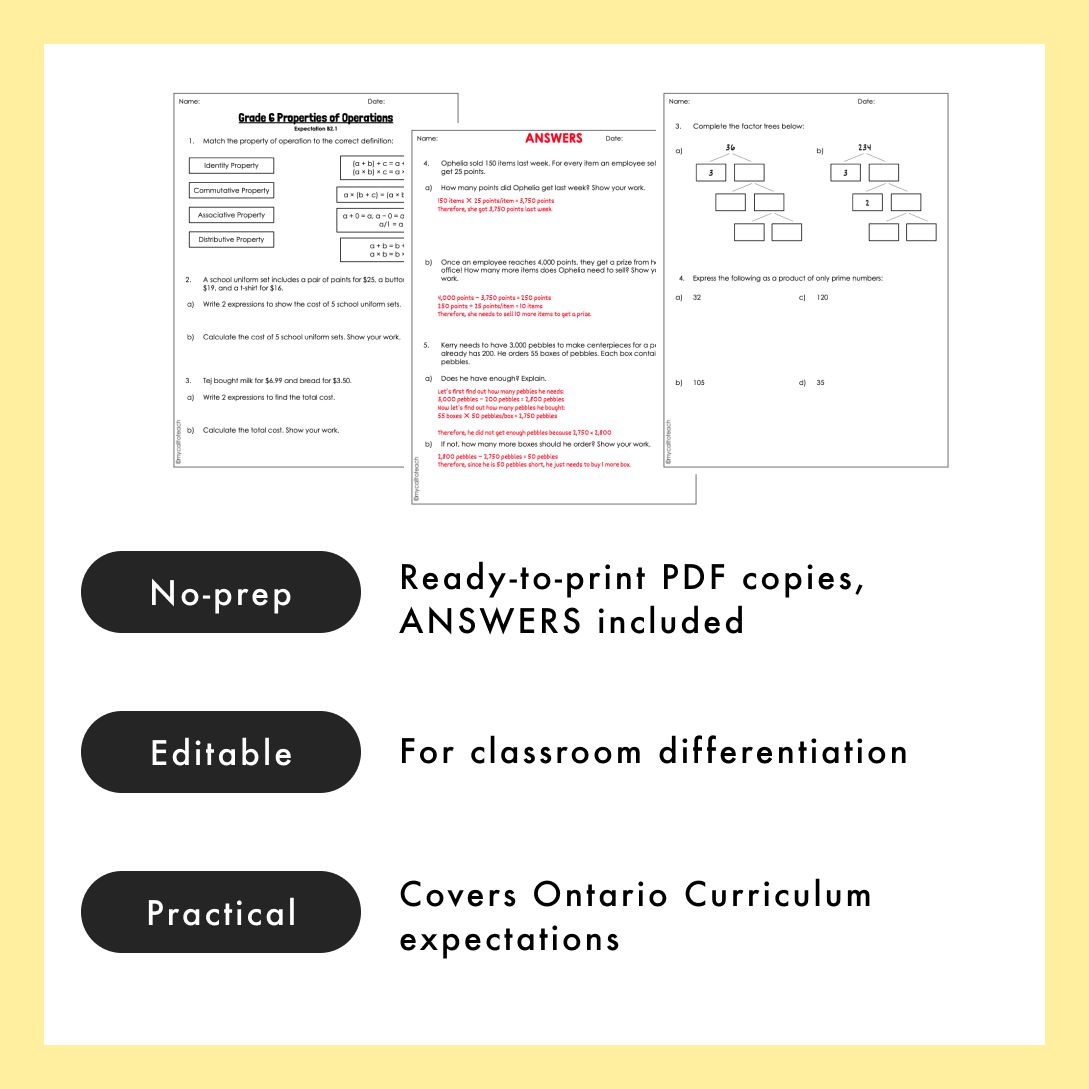 Grade 6 Ontario Math Worksheets | Operations | PDF and Google Slides