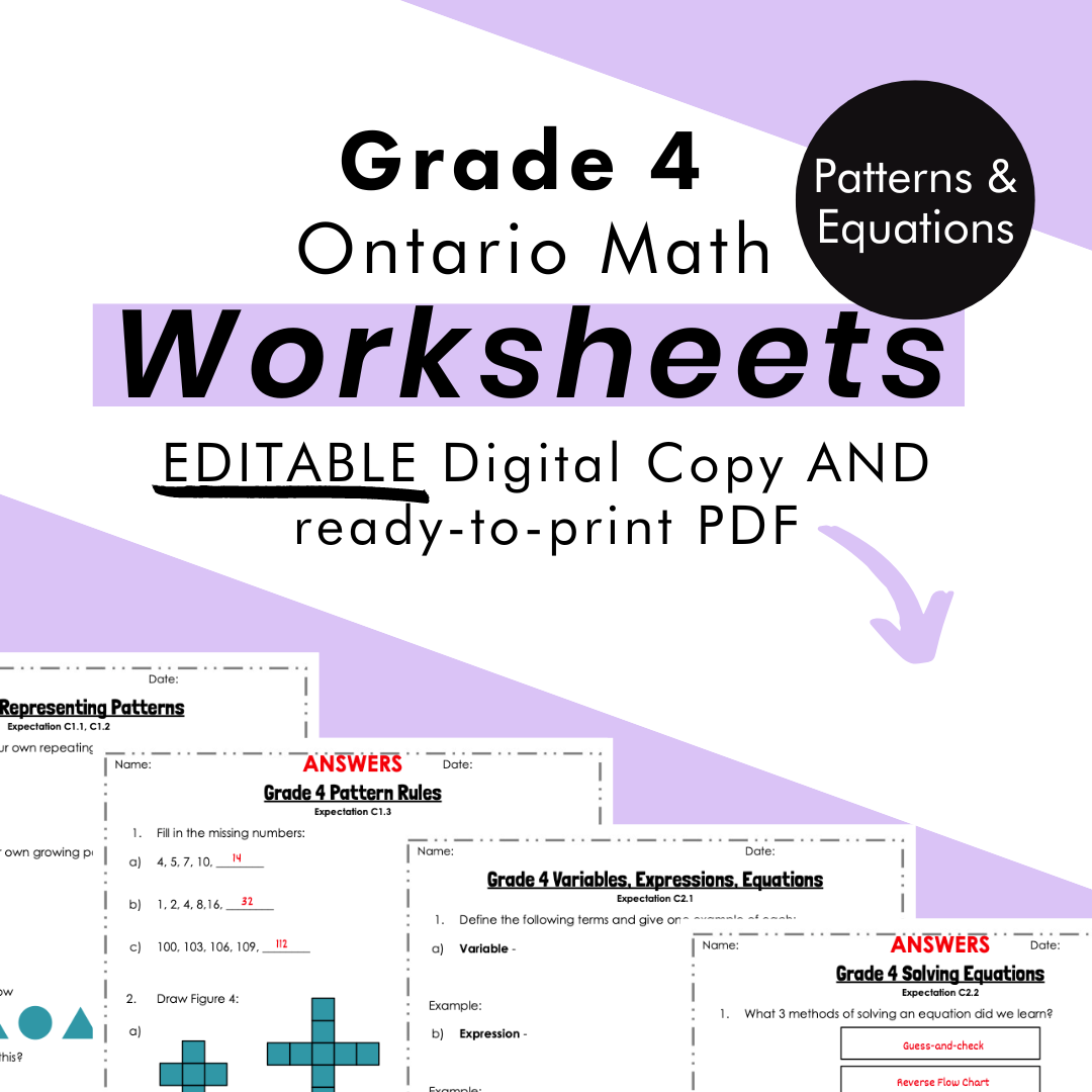 PDF　Worksheets　Math　Patterns　Editable　to　Call　Grade　–　My　Ontario　Equations　Teach