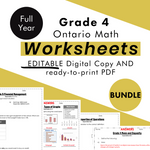Grade 4 Ontario Math Curriculum FULL YEAR Worksheet Bundle (all expectations)