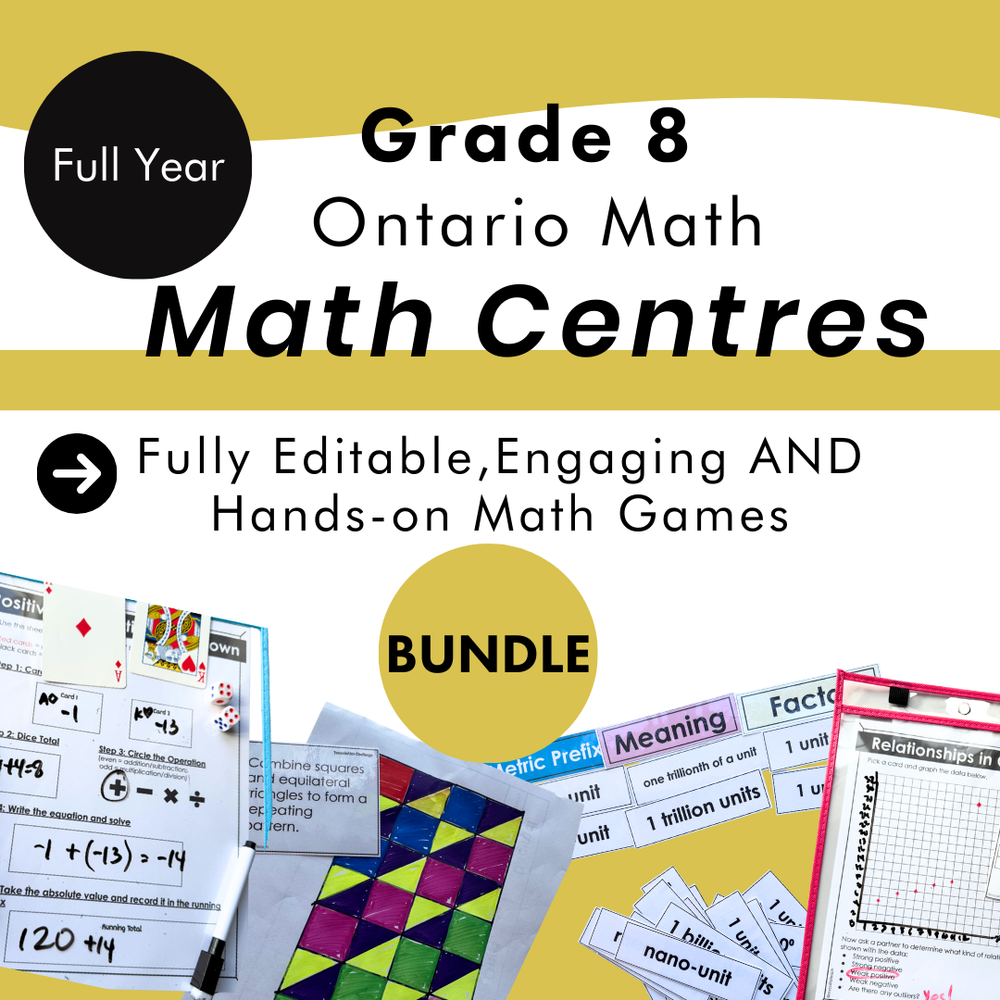 Grade 8 Ontario Math Curriculum | FULL-YEAR Math Centres | Activities & Games
