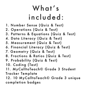 Grade 3 Ontario Math Curriculum Full Year Assessment Bundle (tests, quizzes)