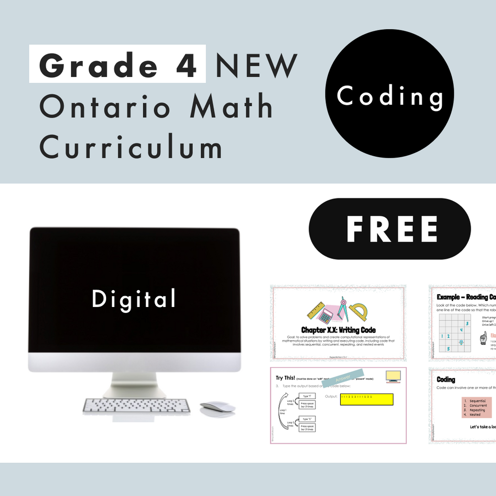 
            
                Load image into Gallery viewer, FREE Grade 4 NEW Ontario Math Curriculum - Coding Digital Slides
            
        