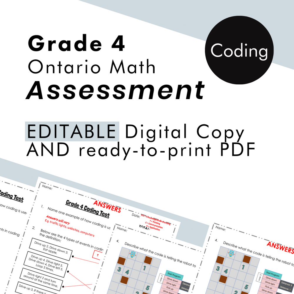Grade 4 Ontario Math - Coding Assessment - PDF + Google Slides