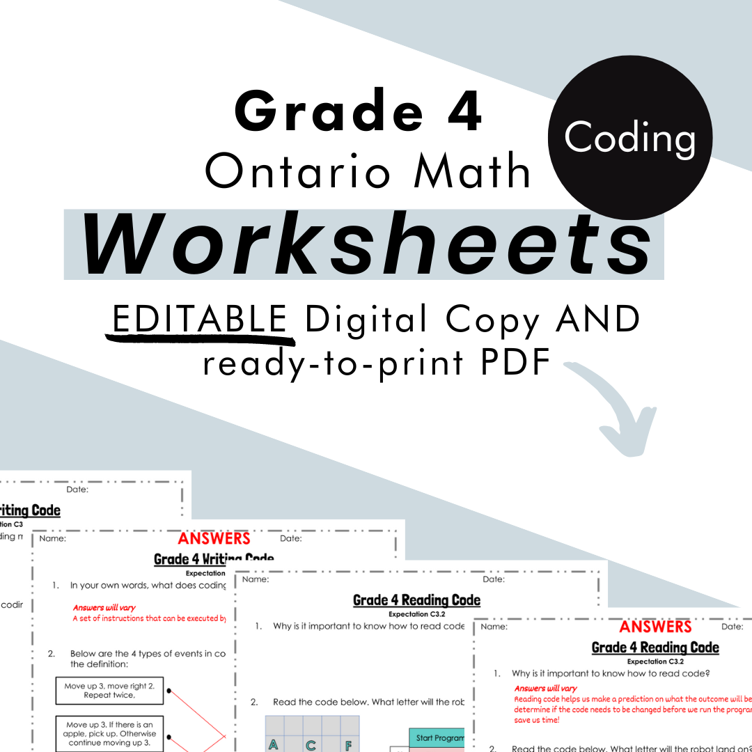 FREE Grade 4 Ontario Math Worksheets | Coding | PDF and Google Slides ...