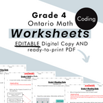 FREE Grade 4 Ontario Math  Coding PDF & Editable Worksheets