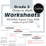 FREE Grade 3 Ontario Math  Coding PDF & Editable Worksheets