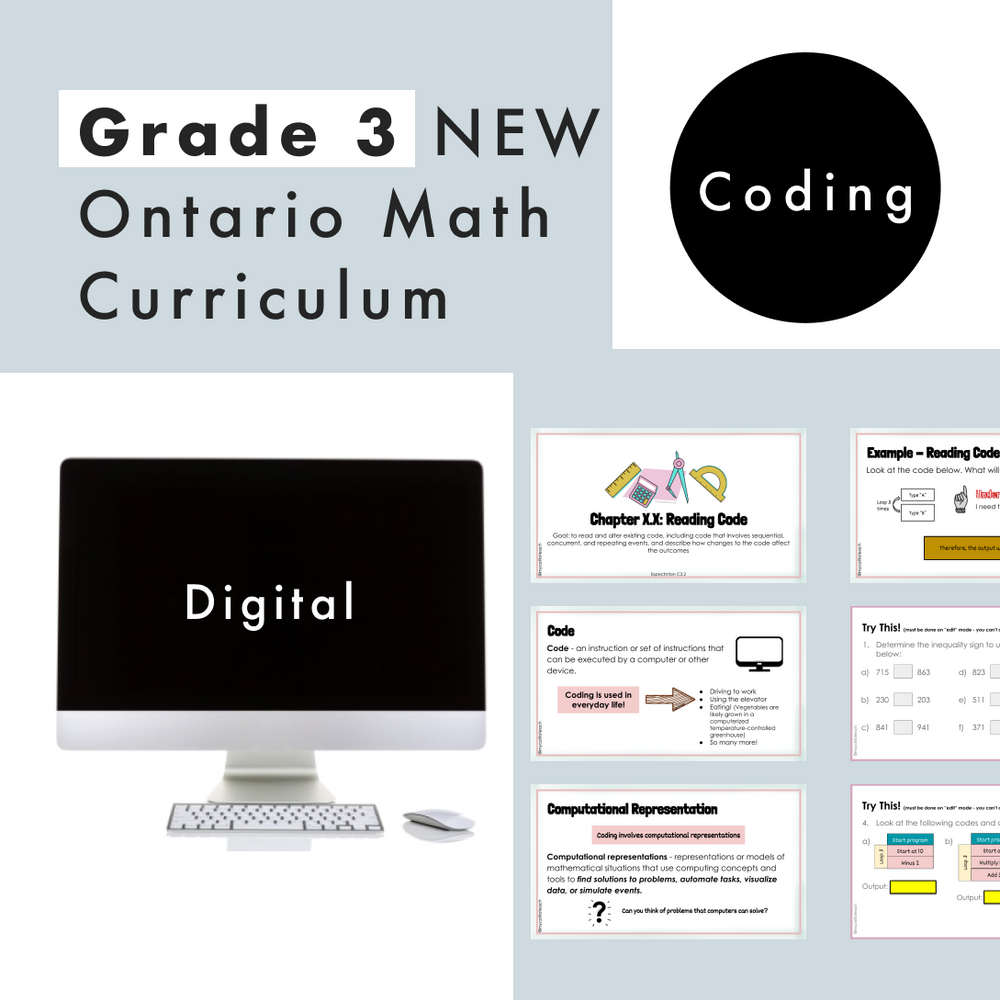FREE Grade 3 NEW Ontario Math Curriculum - Coding Digital Slides
