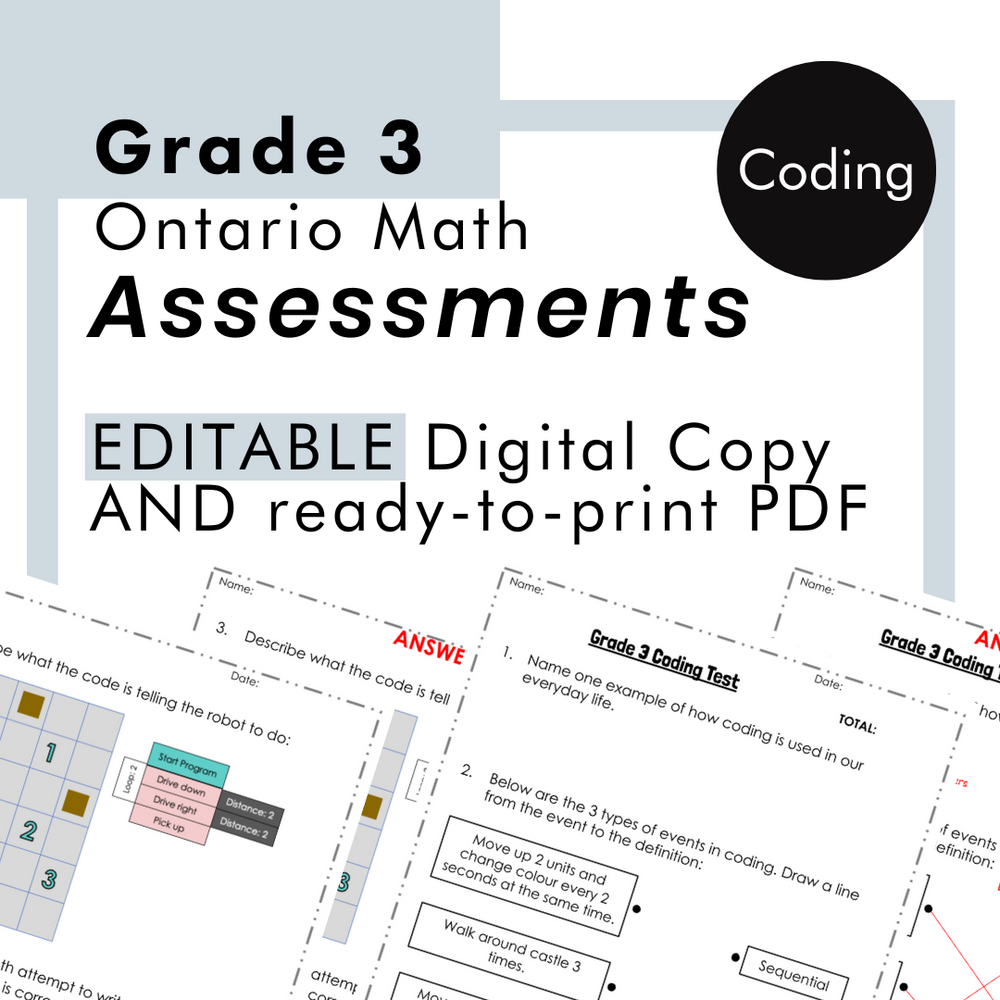 Grade 3 Ontario Math - Coding Assessment - PDF + Google Slides