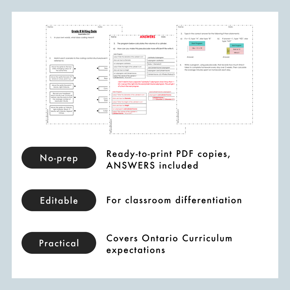 Grade 8 Ontario Math - FREE Coding Worksheets PDF + Editable Google Slides