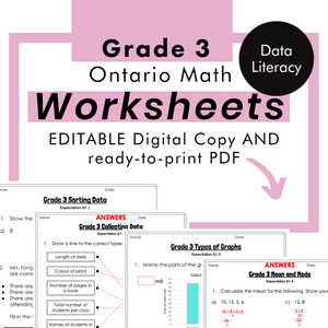
            
                Load image into Gallery viewer, Grade 3 Ontario Math - Data Literacy Worksheets PDF+Editable Google Slides
            
        