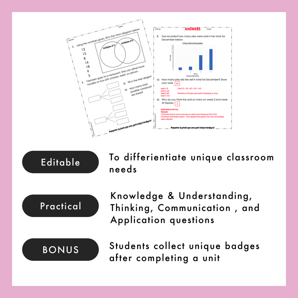 Grade 3 Ontario Math - Data Literacy Assessments - PDF + Google Slides