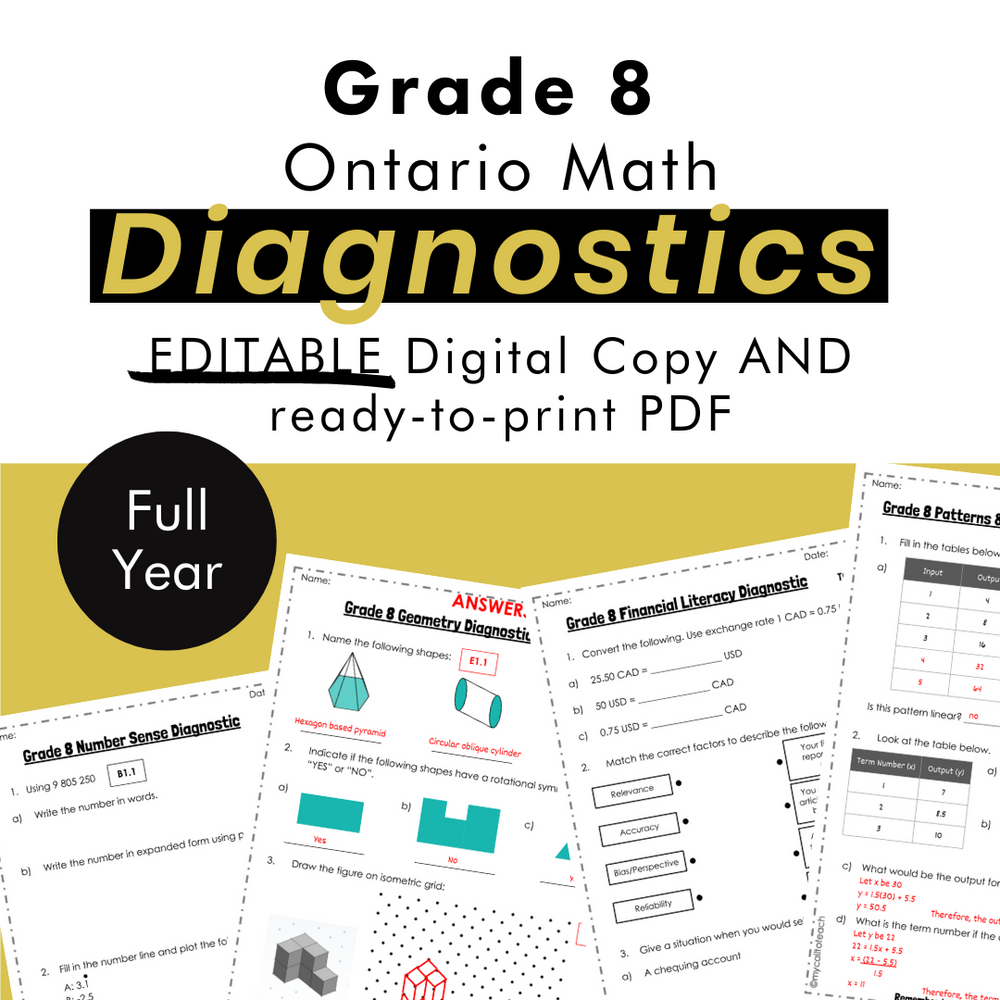 Grade 8 Ontario Math Diagnostics | Back to School | Google Slides