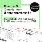 Grade 3 Ontario Math - Financial Literacy Assessments - PDF + Google Slides