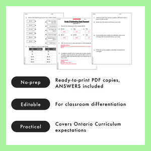 Grade 3 Ontario Math - Financial Literacy Worksheets PDF+Editable Google Slides