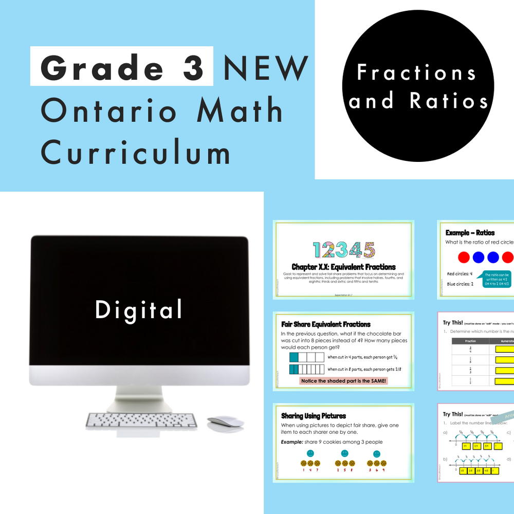Grade 3 Ontario Math - Fractions and Ratios - Digital Google Slides + Form