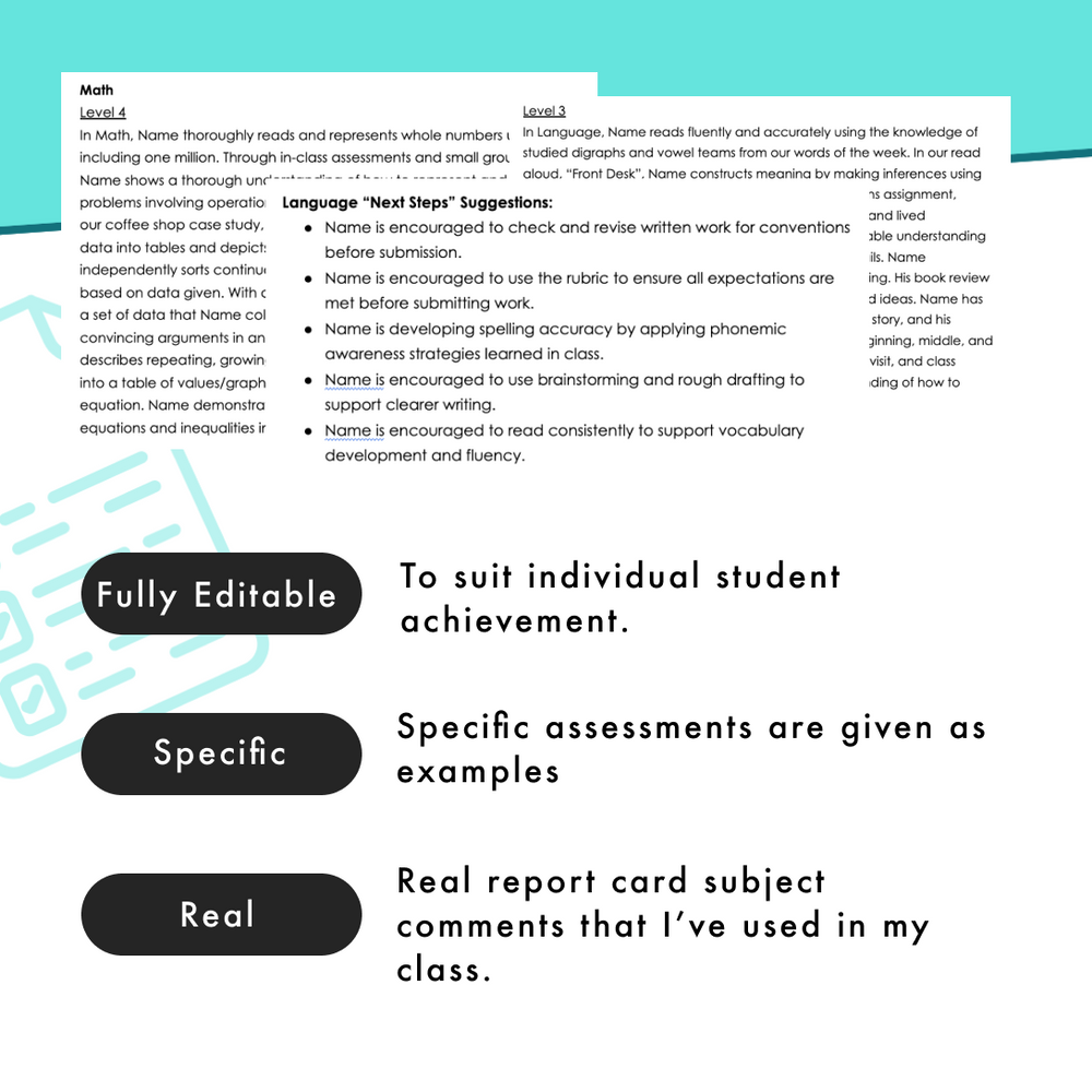 Ontario Grade 6 Report Card Comments | Editable Subject Comment Bank