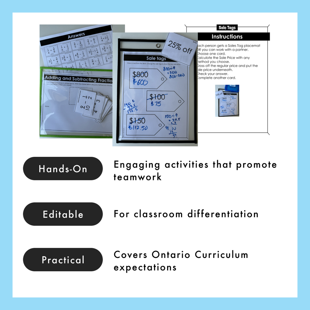 Grade 6 Math Centres - Fractions and Percents Curriculum