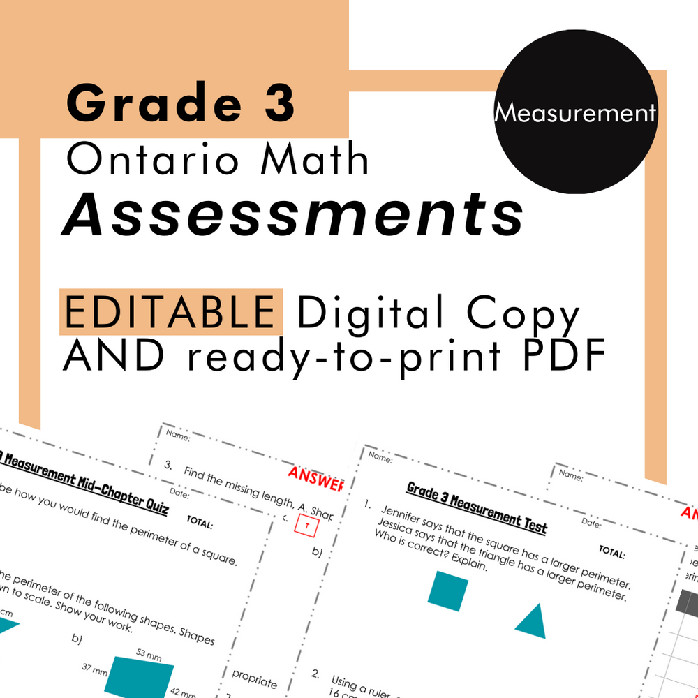 Grade 3 Ontario Math - Measurement Assessments - PDF + Google Slides
