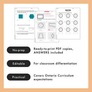Grade 3 Ontario Math - Measurement Worksheets PDF + Editable Google Slides