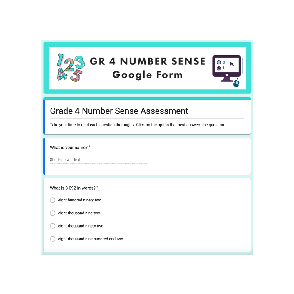 Grade 4 Ontario Math - Number Sense - Digital Google Slides + Form