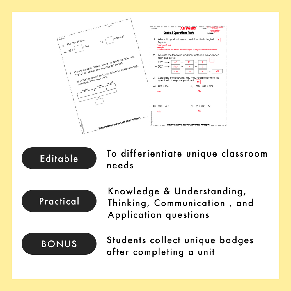 Grade 3 Ontario Math - Operations Assessments - PDF, Google Slides