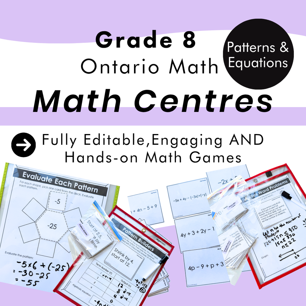 Grade 8 Ontario Math Centres | Patterns & Equations | Google Slides