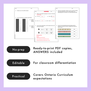 Grade 3 Ontario Math - Patterns & Equations Worksheets PDF+Editable Google Slides