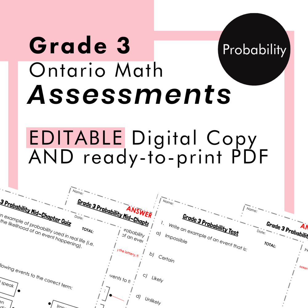 Grade 3 Ontario Math - Probability Assessments - PDF + Google Slides
