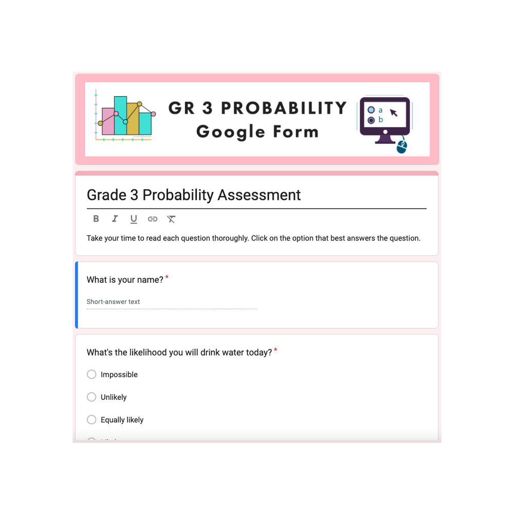 Grade 3 Ontario Math - Probability - Digital Google Slides + Form