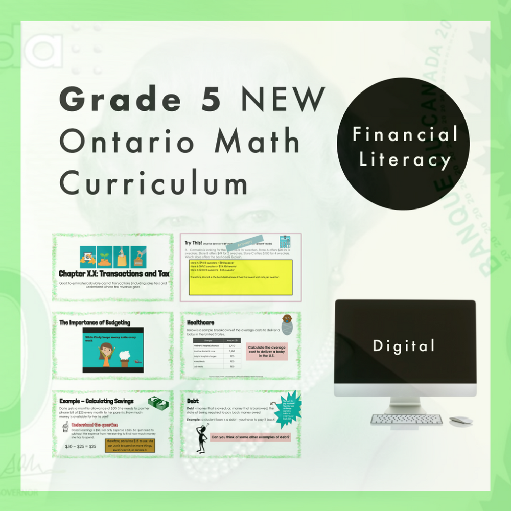 Grade 5 NEW Ontario Math Curriculum - Financial Literacy Digital Slides