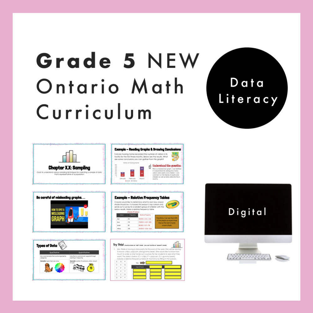 Grade 5 NEW Ontario Math Curriculum - Data Literacy Digital Slides