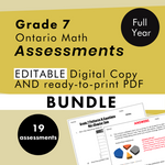 Grade 7 Ontario Math Curriculum Full Year Assessment Bundle (all expectations)