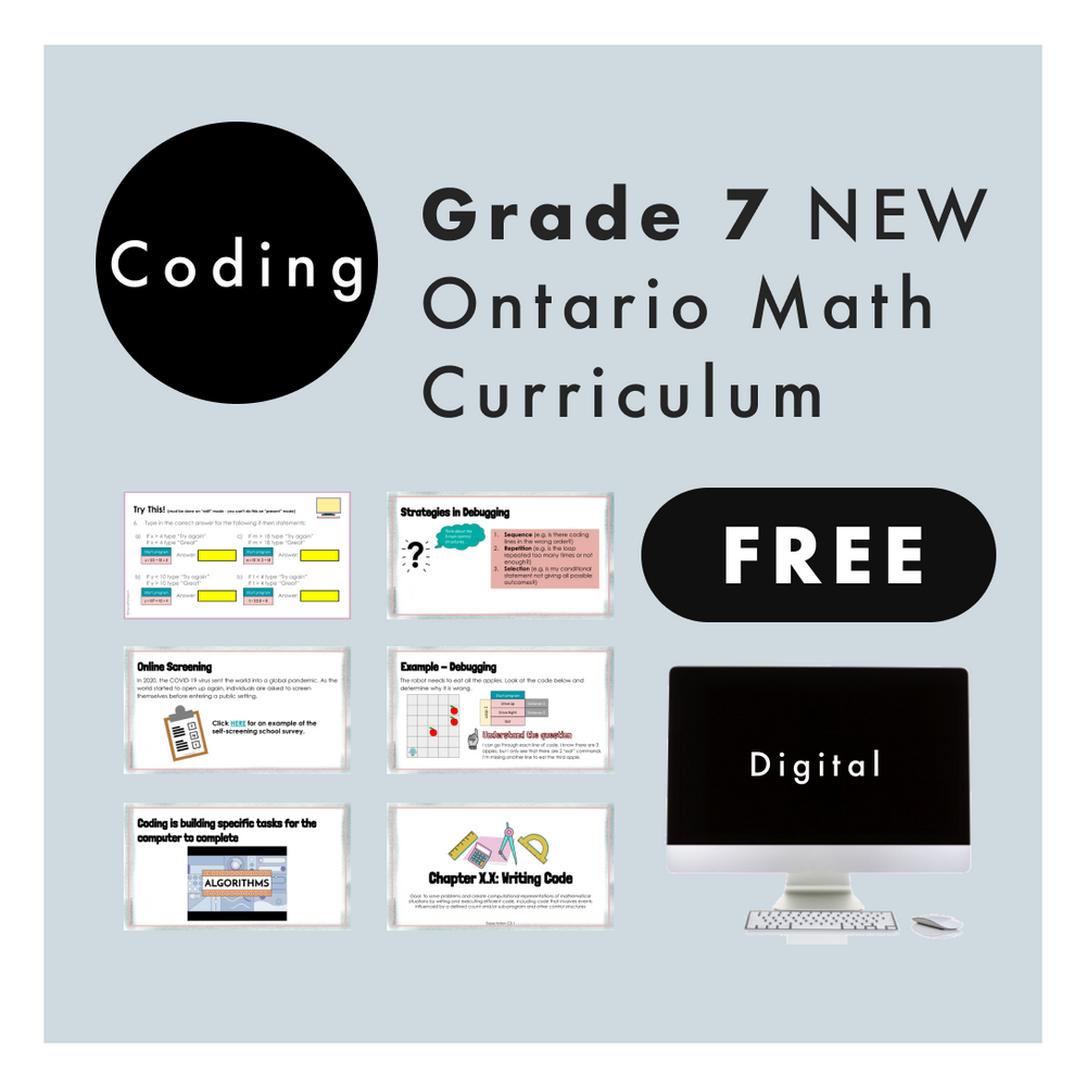 FREE Grade 7 NEW Ontario Math - Coding Digital Slides