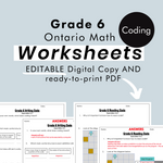 Grade 6 Ontario Math FREE Coding PDF & Editable Worksheets