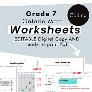 Grade 7 Ontario Math FREE Coding PDF & Editable Worksheets