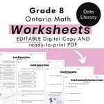 Grade 8 Ontario Math Data Literacy PDF & Editable Worksheets