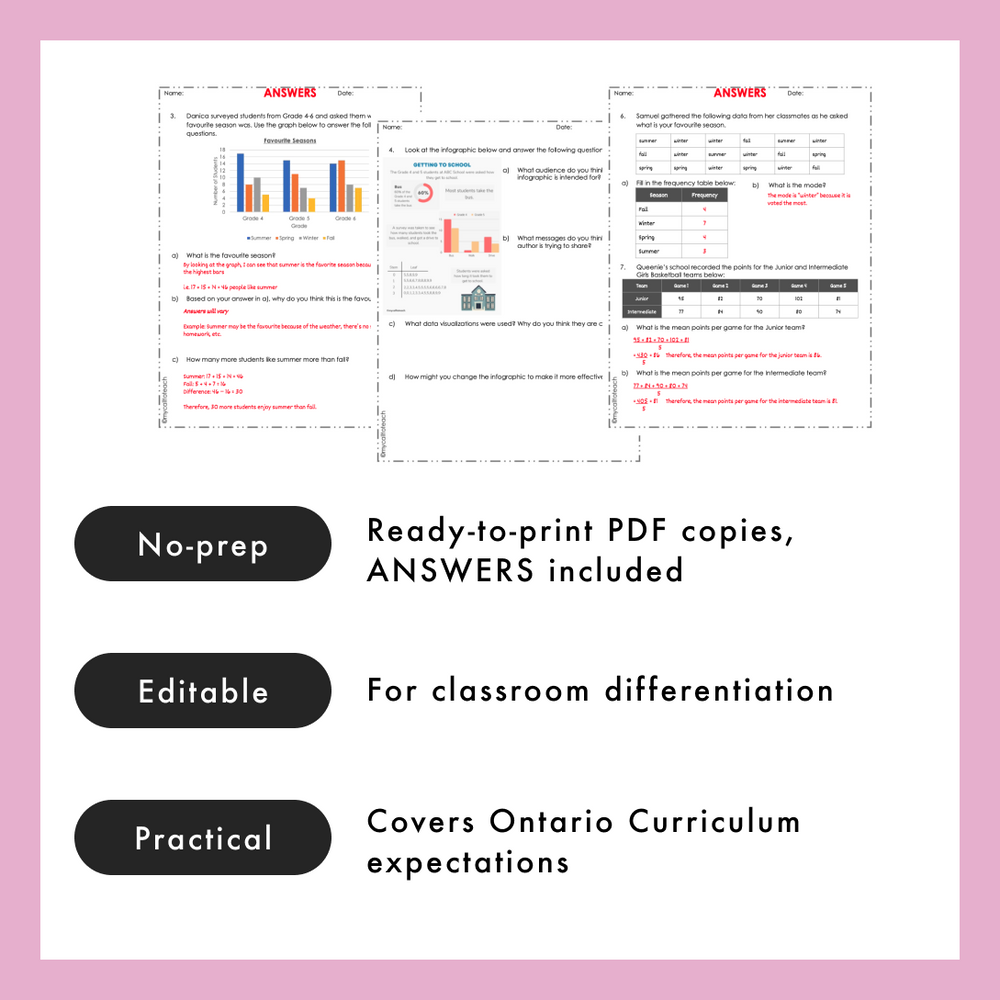
            
                Load image into Gallery viewer, Grade 4 Ontario Math - Data Literacy Worksheets PDF + FULLY Editable Google Slides
            
        