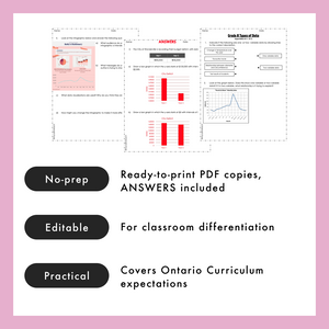 Grade 8 Ontario Math Data Literacy PDF & Editable Worksheets