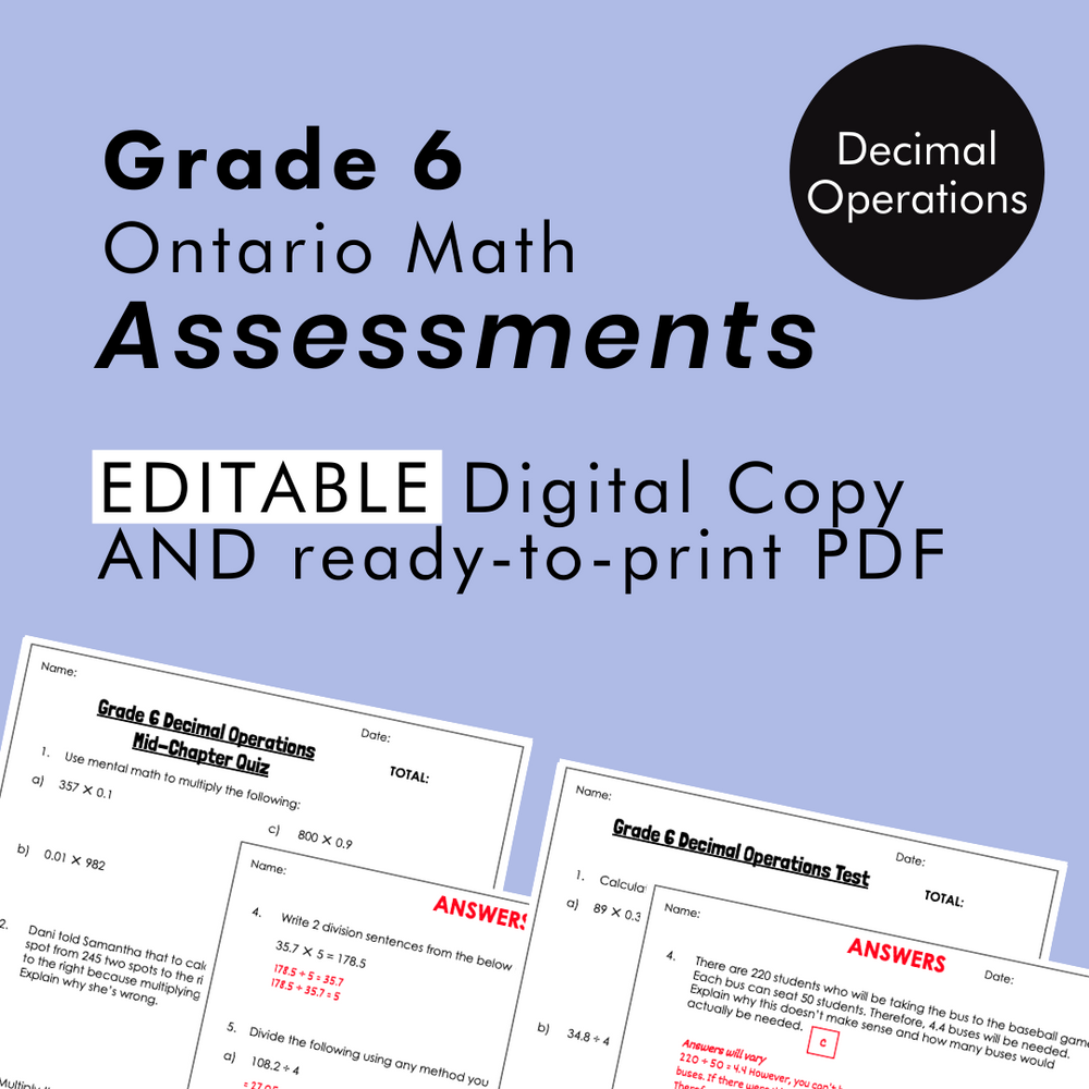 
            
                Load image into Gallery viewer, Grade 6 Ontario Math Decimal Operations Assessments
            
        