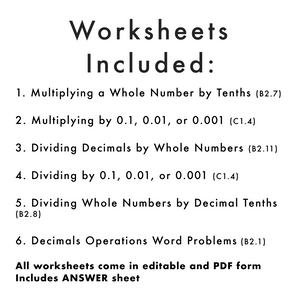 Grade 6 Ontario Math Decimal Operations PDF & Editable Worksheets