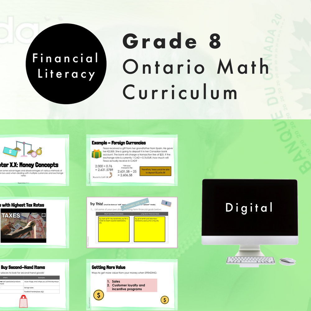 Grade 8 Ontario Math - Financial Literacy Digital Slides