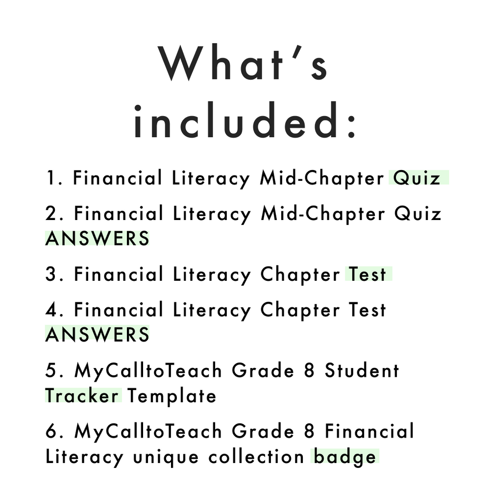 Grade 8 Ontario Math Financial Literacy Assessments
