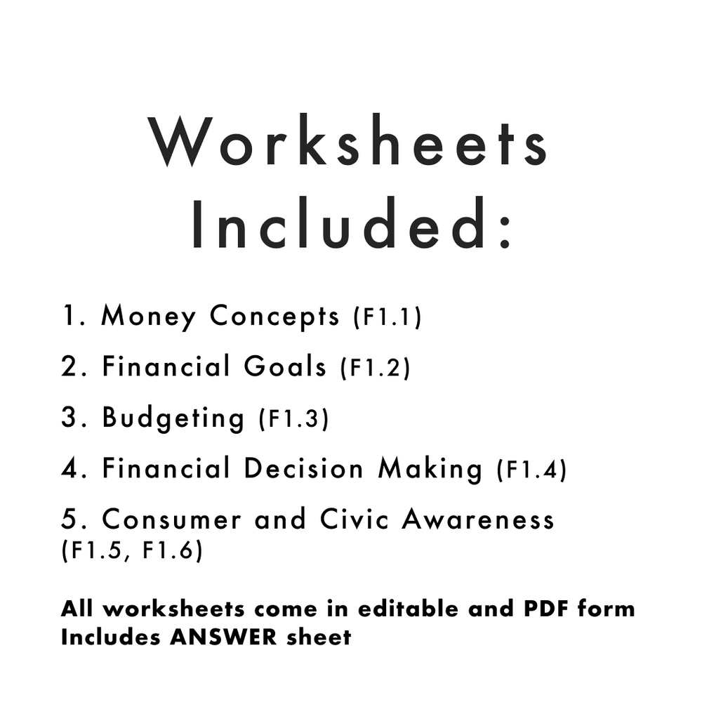 Grade 7 Ontario Math Financial Literacy PDF & Editable Worksheets