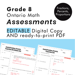 
            
                Load image into Gallery viewer, Grade 8 Ontario Math Fractions, Percents, Proportions Assessments - PDF and Google Slides
            
        
