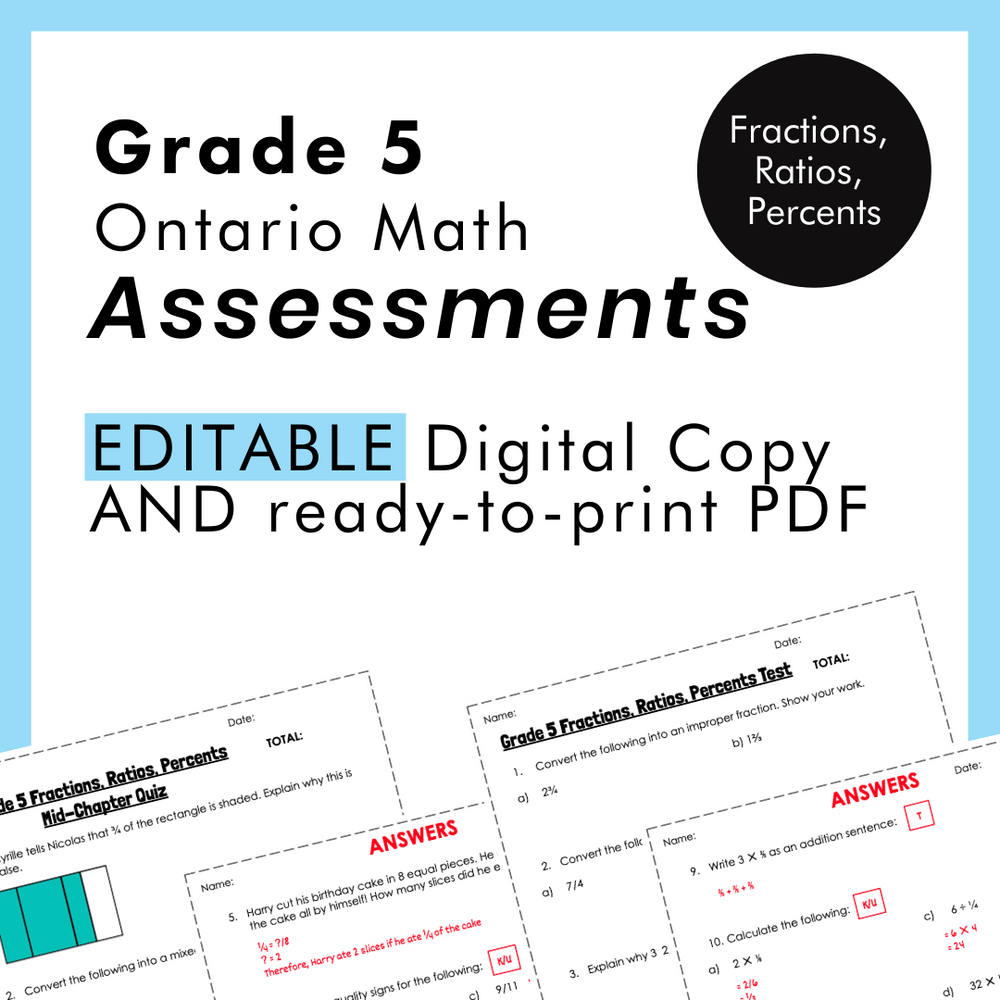 Grade 5 Ontario Math Fractions, Ratios, Percents Assessments